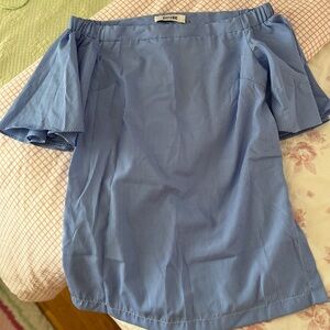 NWT - DO+BE Blue Stripe Off the Shoulder Short Sleeve Top Size Small